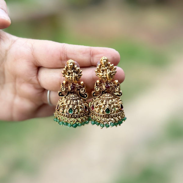 Bridal jhumka with green dropping AJ4