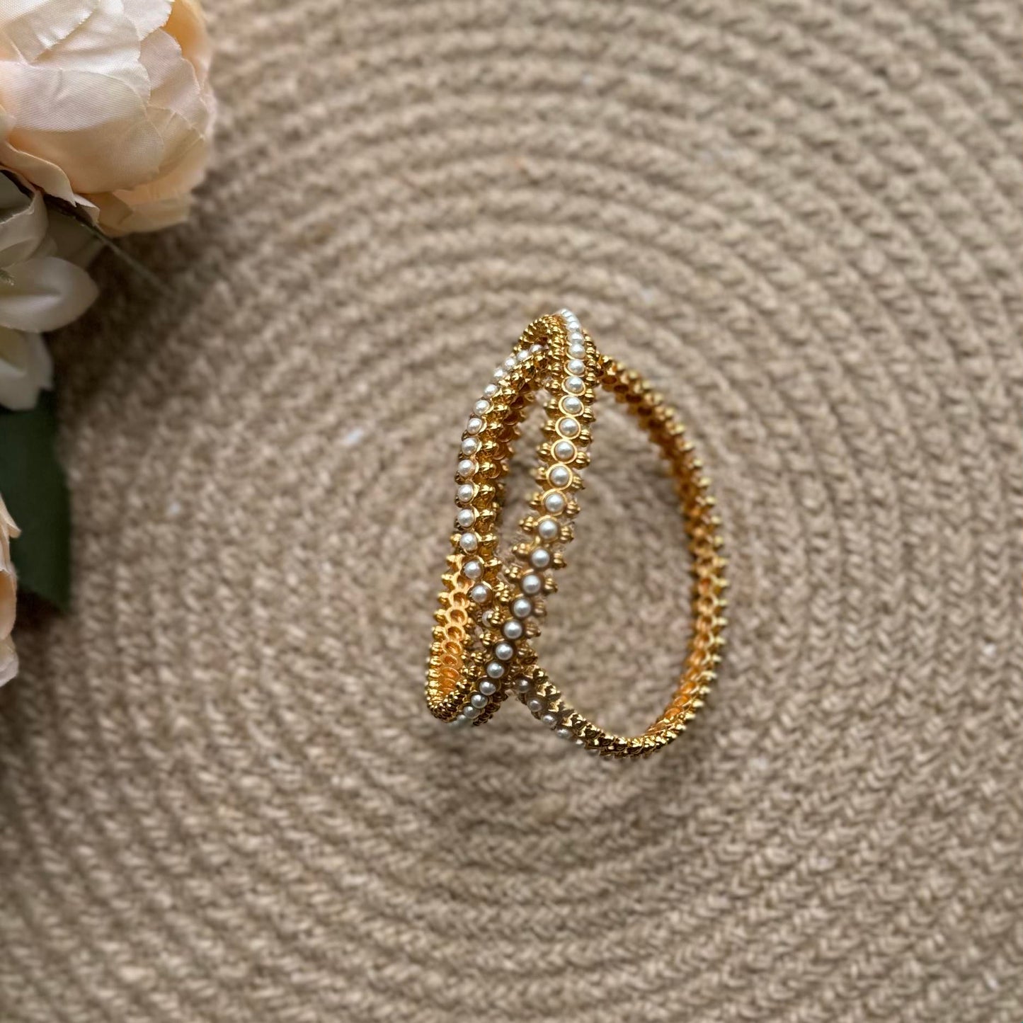 White Beed Bangles -pair