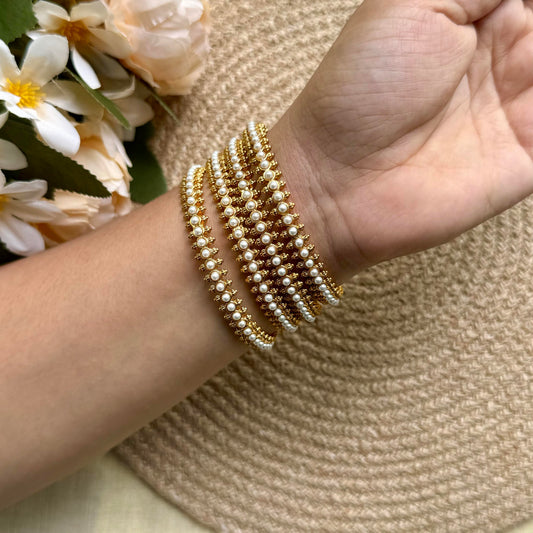 White Beed Bangles -pair