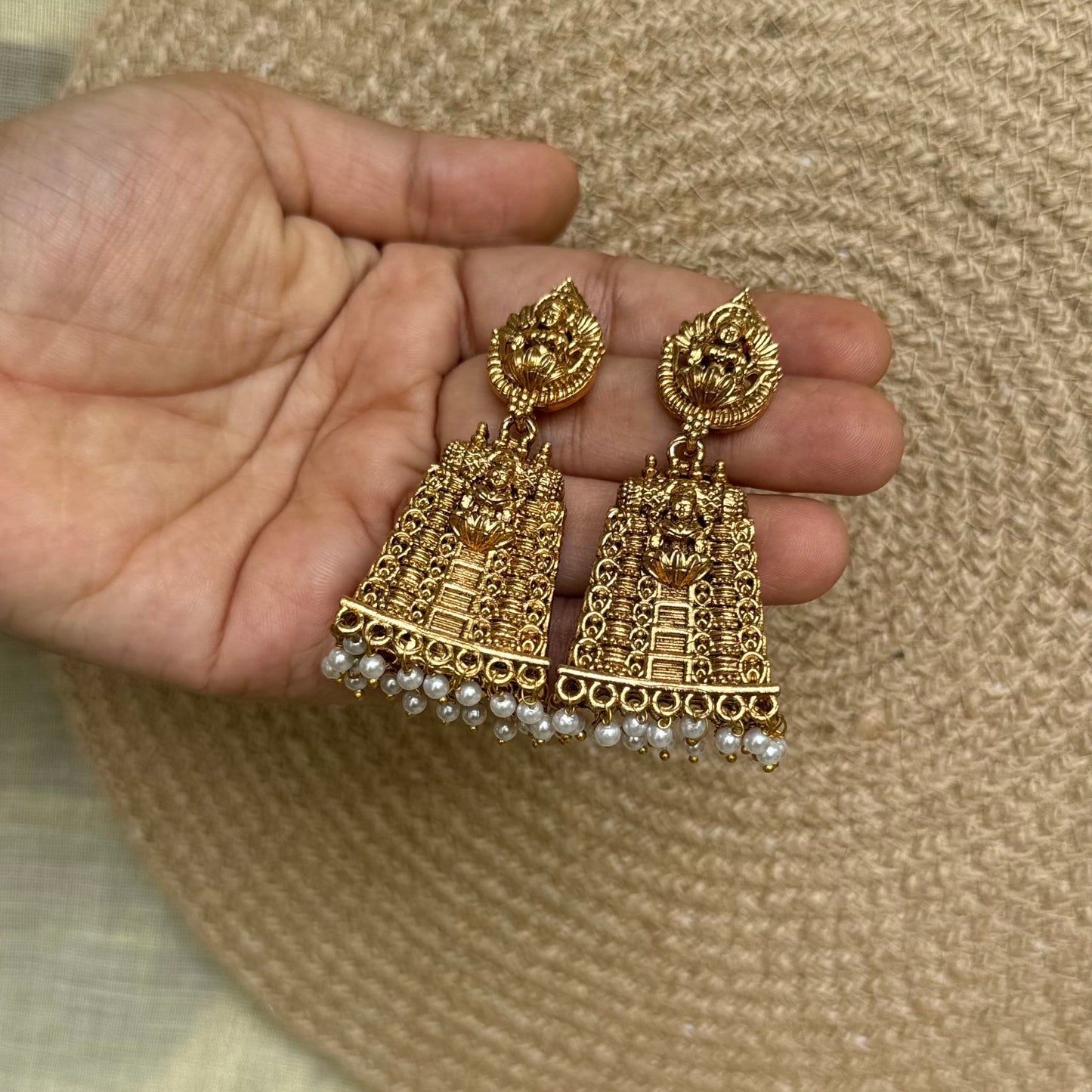 Temple Jhumka-white beeded