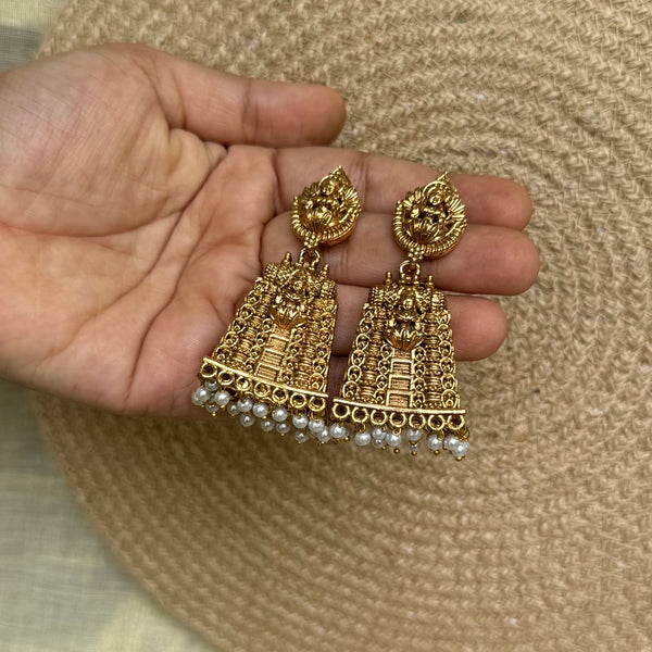 Temple Jhumka-white beeded