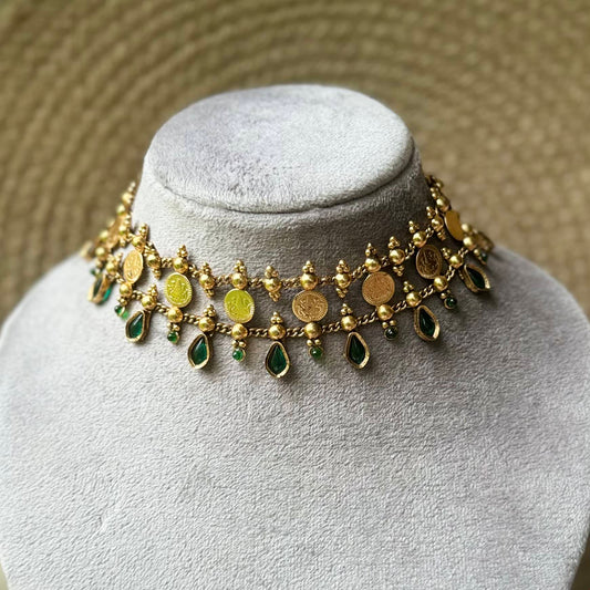 Raindrop Coin Necklace-GREEN