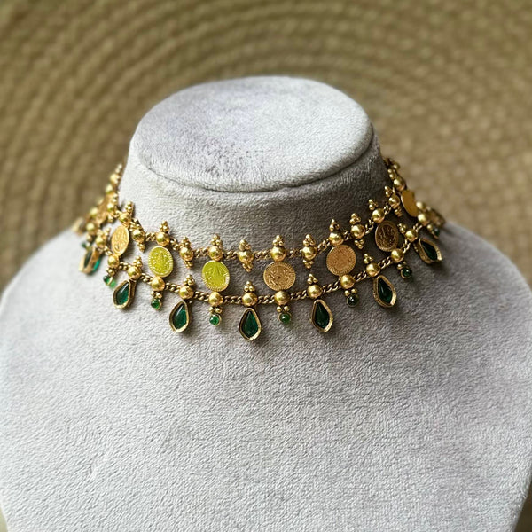 Raindrop Coin Necklace-GREEN