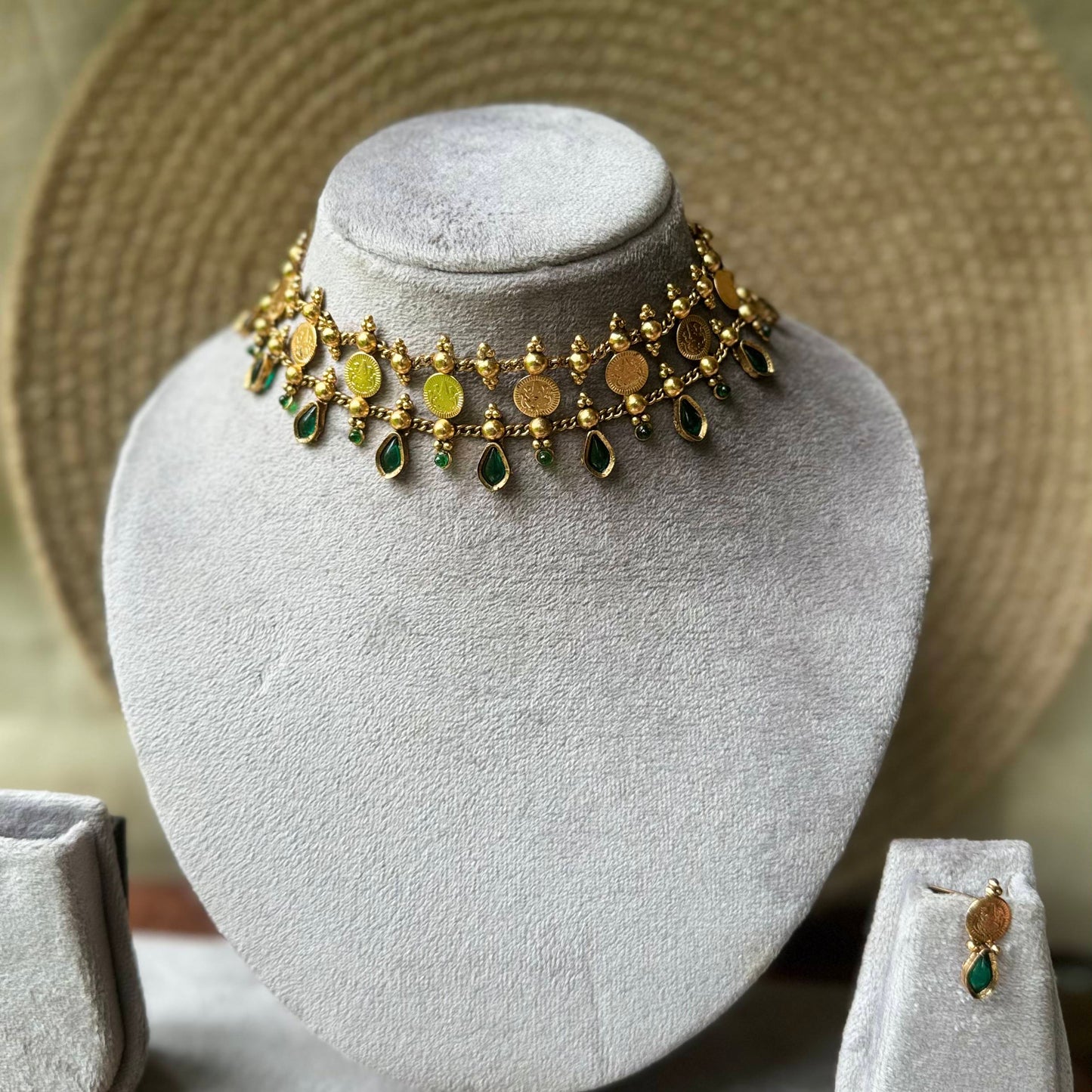 Raindrop Coin Necklace-GREEN
