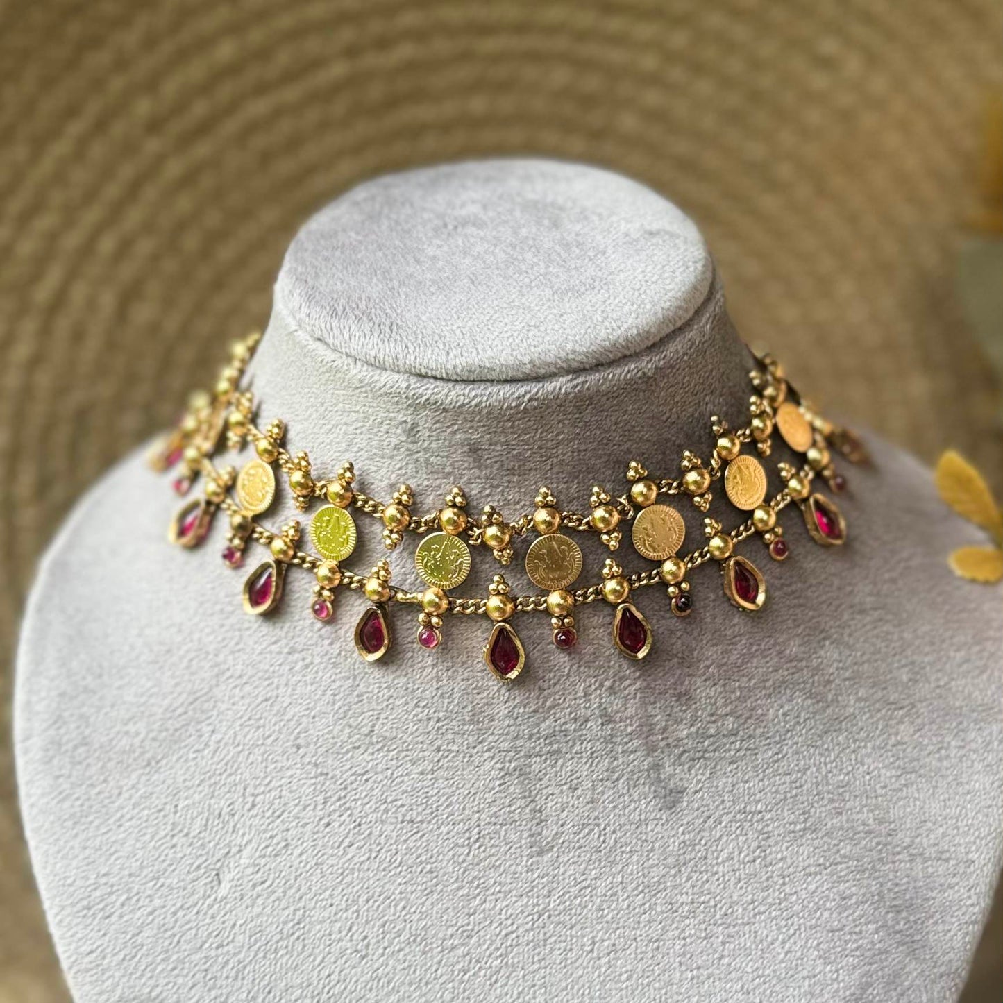 Raindrop Coin Necklace-RED