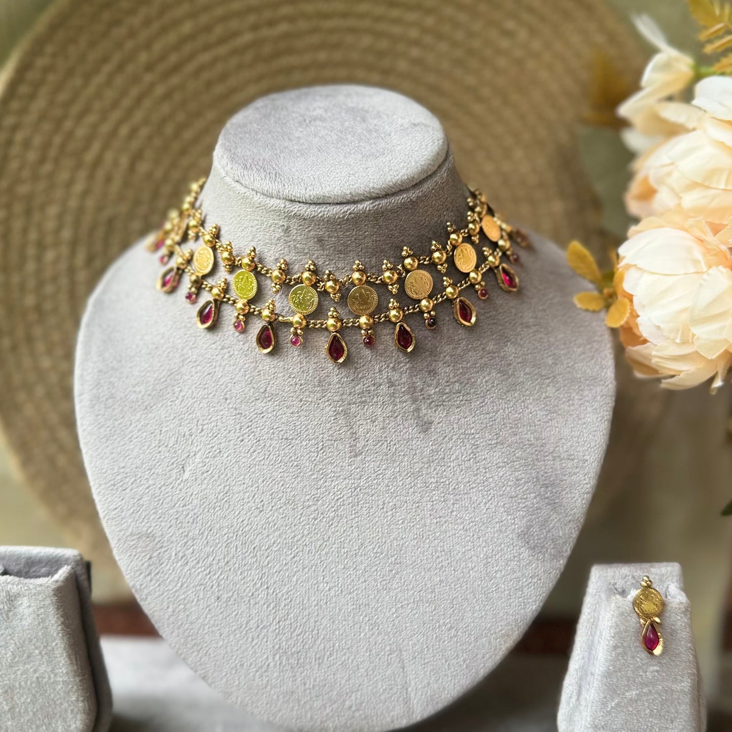 Raindrop Coin Necklace-RED