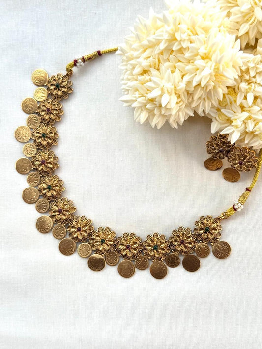 Floral Coin neckpiece with earings