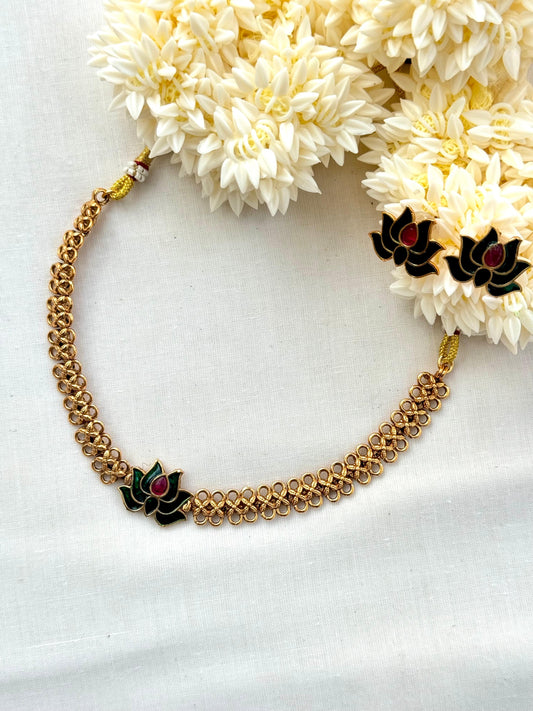 LOTUS DESIGN GOLD NECKLACE SET