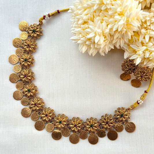 Floral Coin neckpiece with earings