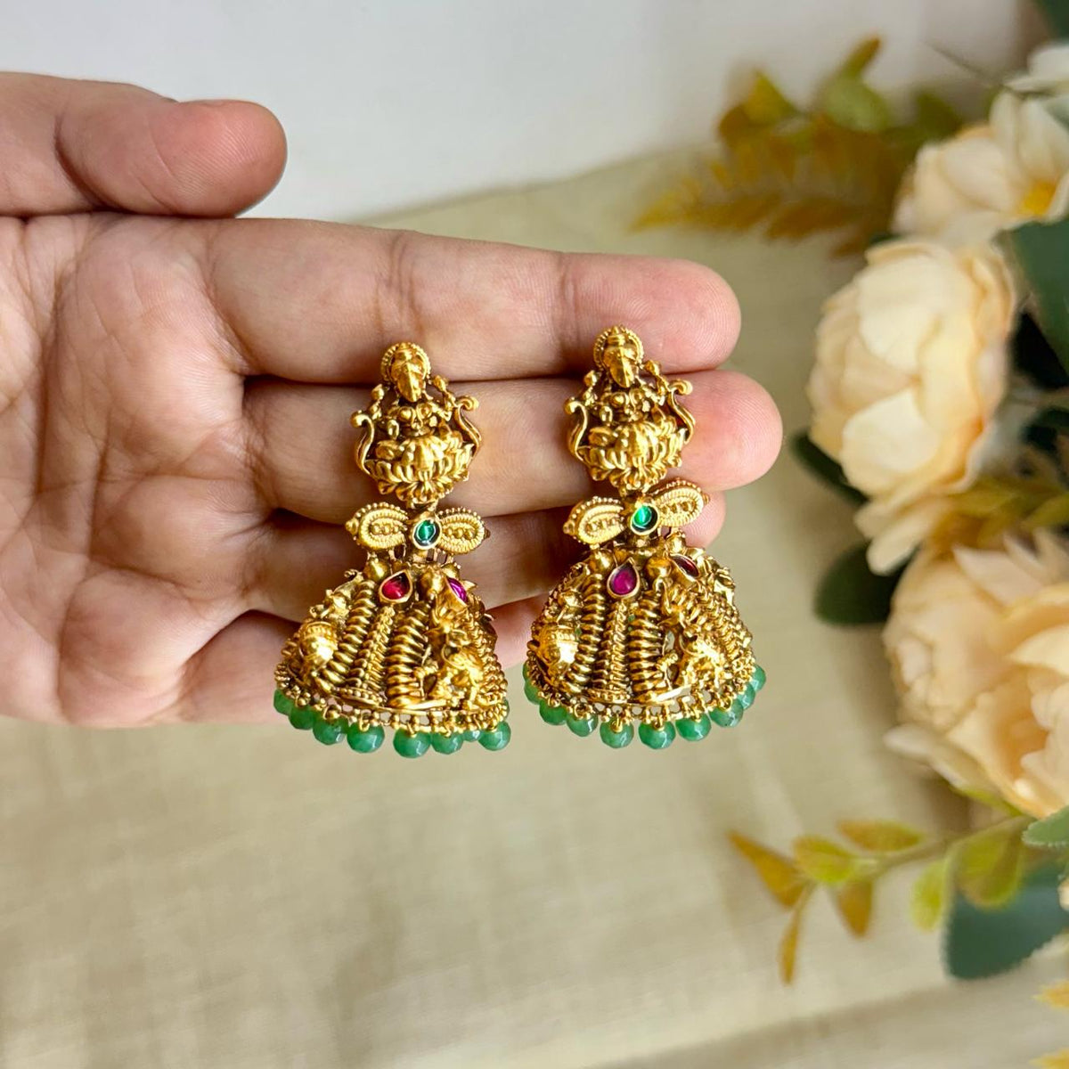 Lakhmi Jhumka with Green Droppings