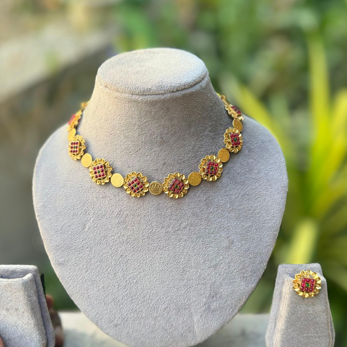 Floral multi Coin Necklace-N11
