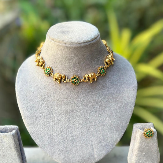 Elephant Floral necklace-green-N17