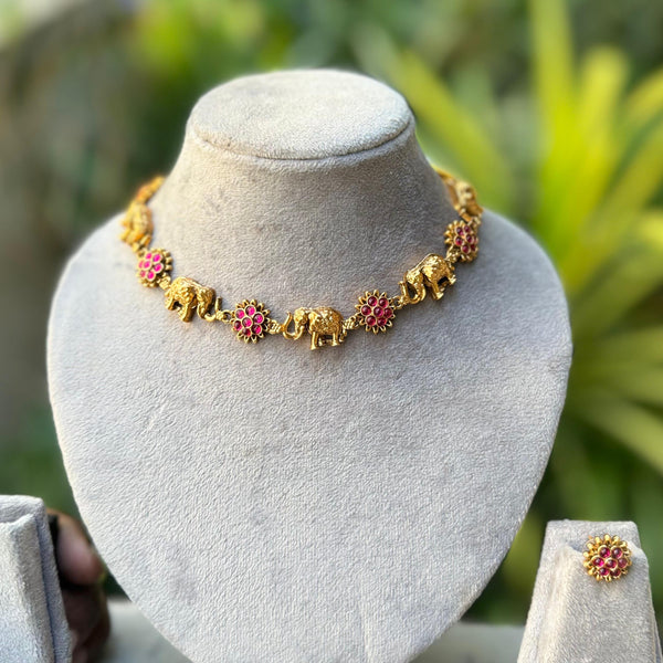 Elephant Floral Necklace RED- N18
