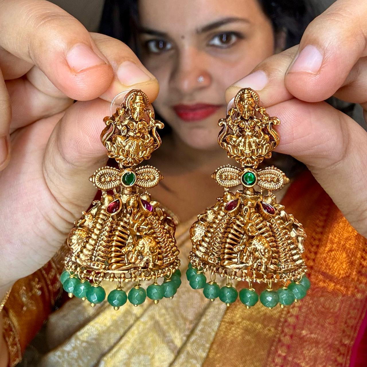 Lakhmi Jhumka with Green Droppings